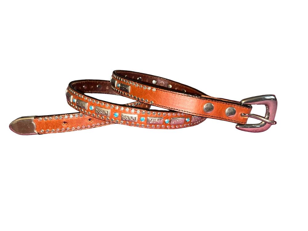 Y2K Vintage Leather Belt with Silver & Turquoise Accents